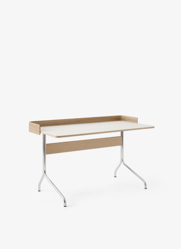 AV17 Pavilion Desk, Mushroom Linoleum (4176) w. lacquered oak & chrome base - Image 2